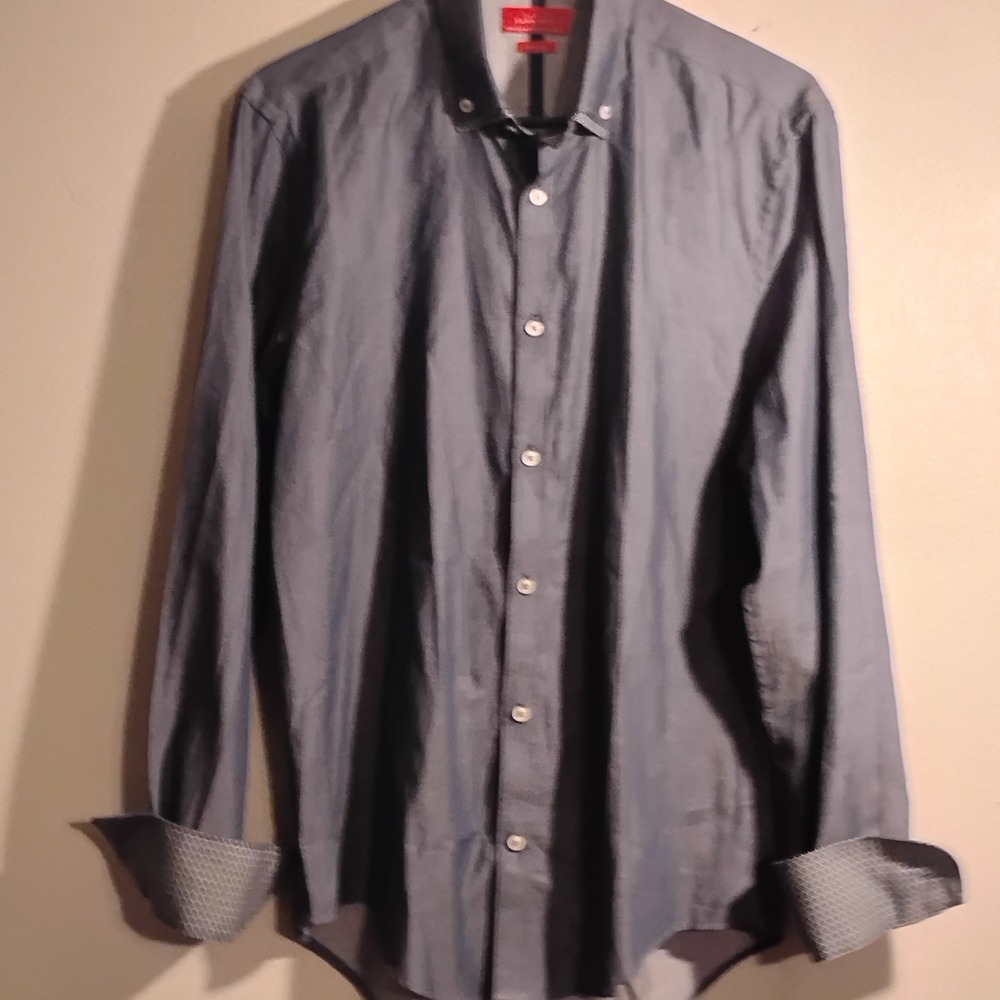 Zara Man Slim Fit Navy Blue Button Down Shirt Men's Medium
